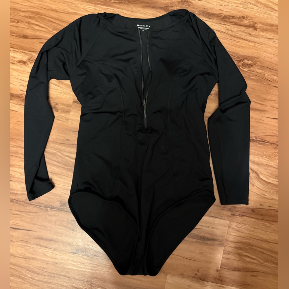 Athleta Black Zip-Up one piece swimsuit